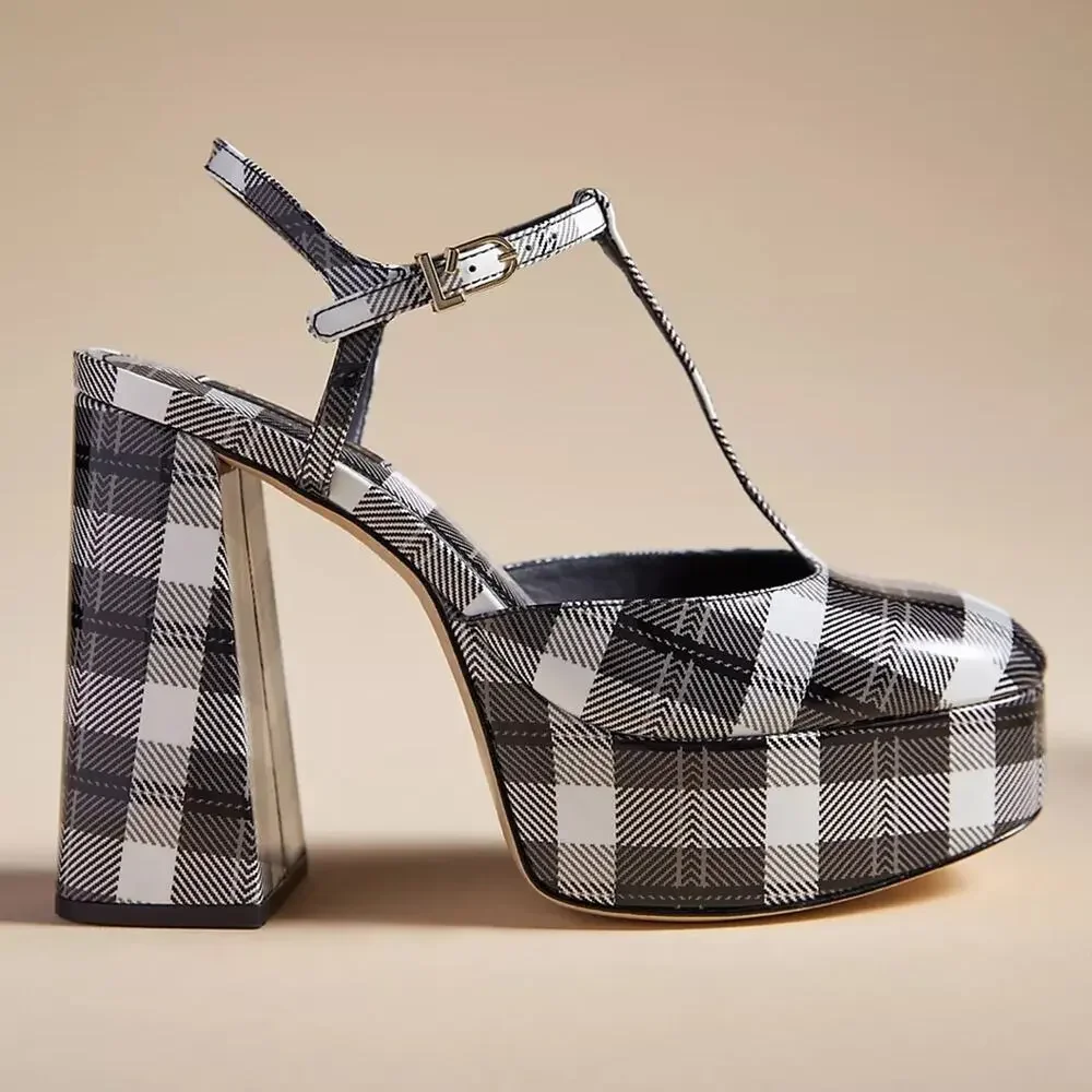 Larroude Pixie Plaid Pumps in Black Motif 7.5